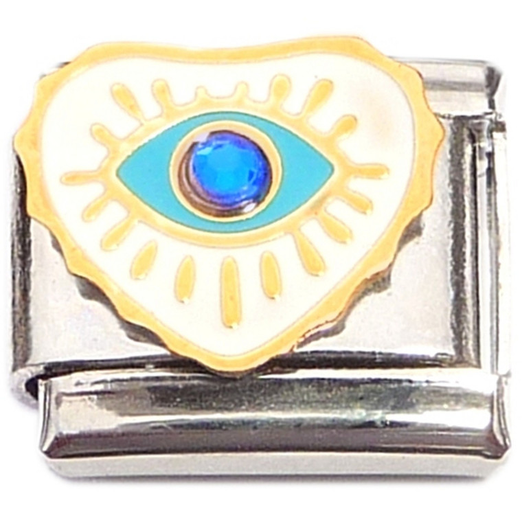 All Knowing Evil Eye Blue Burst Gold Heart Italian Charm
