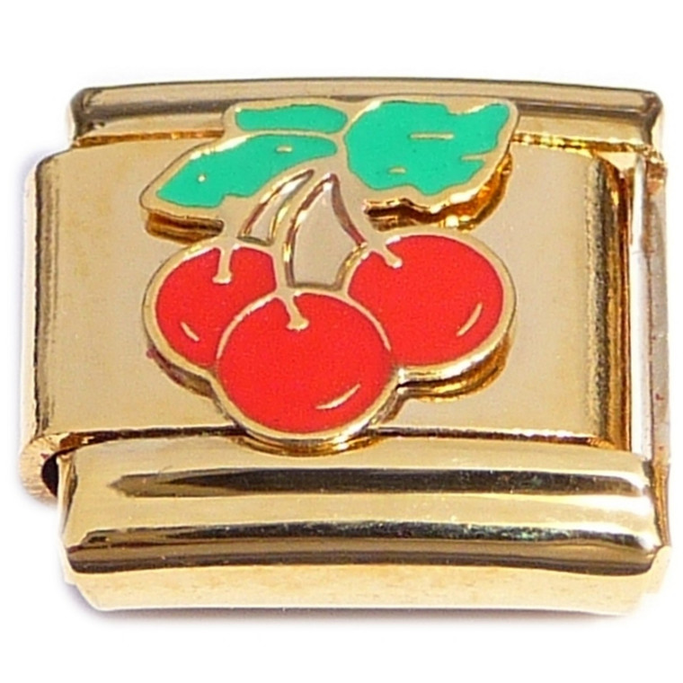Three Cherries Gold Base Italian Charm