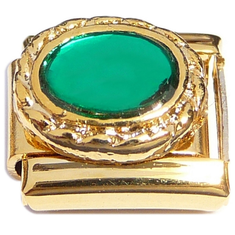 Green Raised Bling Gold Base Italian Charm