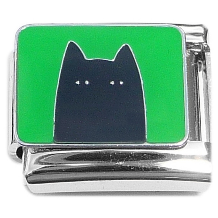 Black Cat on Green Italian Charm