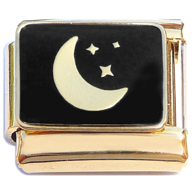 Moon Stars Night Gold Base Italian Charm