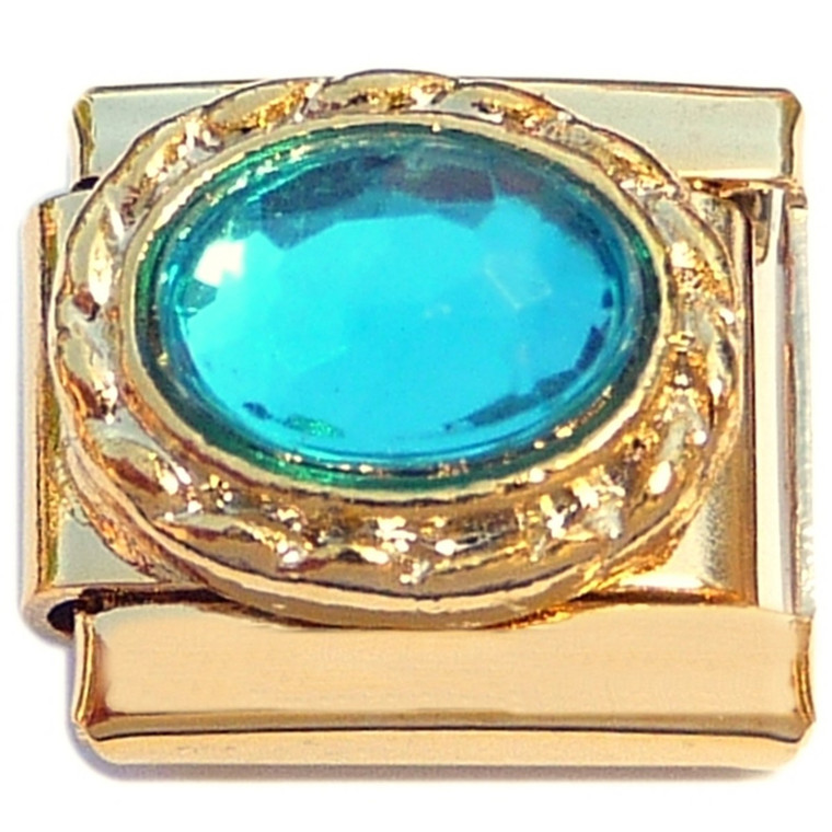 Blue Framed Bling Gold Base Italian Charm