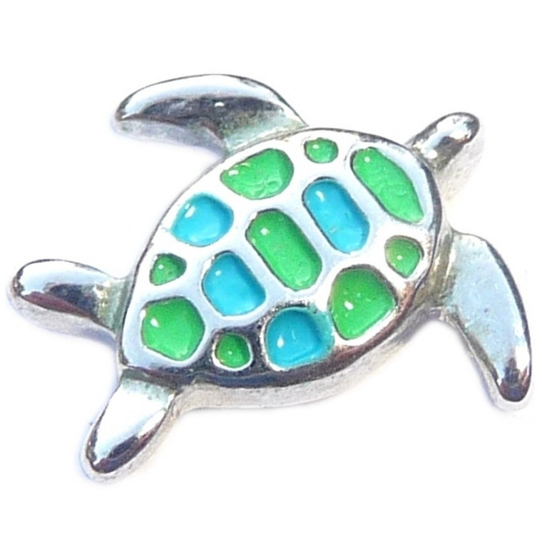 Green And Blue Turtle Floating Locket Charm