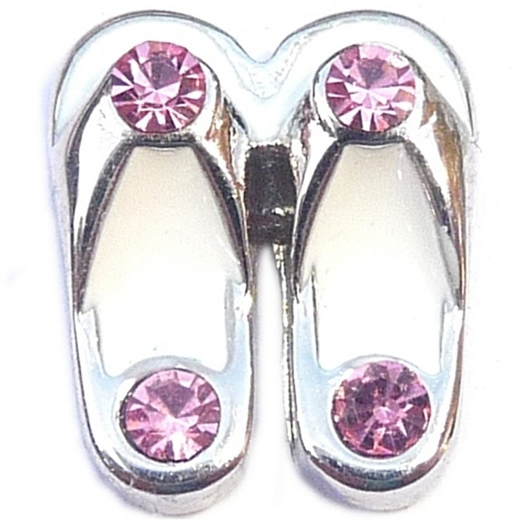 White Flip Flops With Pink Accents Floating Locket Charm