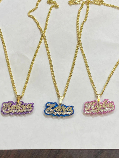 Glitter Onyx Double Name Necklace