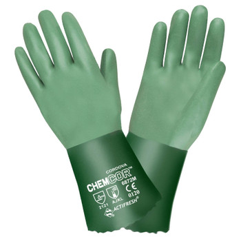6872M CHEM-COR  GREEN DOUBLE DIPPED NEOPRENE  SANDPAPER GRIP  INTERLOCK LINED  12-INCH Cordova Safety Products