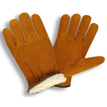 7902S STANDARD SPLIT LEATHER DRIVER  SHIRRED ELASTIC BACK  KEYSTONE THUMB  RUSSET  PILE LINED Cordova Safety Products