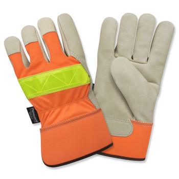F8750XL PREMIUM GRAIN PIGSKIN LEATHER PALM  THINSULATE LINED  HI-VIS ORANGE BACK  LIME REFLECTIVE TAPE ON BACK  RUBBERIZED SAFETY CUFF Cordova Safety Products