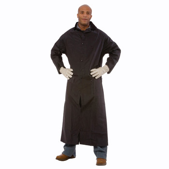 RC35B3XL RENEGADE  .35 MM PVC/POLYESTER  BLACK  2-PIECE RAIN COAT  CORDUROY COLLAR  STORM FLY FRONT WITH SNAP BUTTONS  VENTILATED BACK/UNDERARMS  49" LENGTH  DETACHABLE HOOD Cordova Safety Products