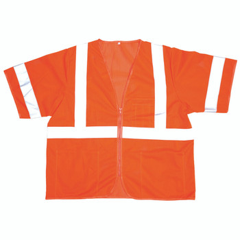 V30003XL COR-BRITE  CLASS III  ORANGE MESH VEST  ZIPPER CLOSURE  2-INCH SILVER REFLECTIVE TAPE  POCKETS/TWO INSIDE LOWER  ONE OUTSIDE LOWER  CHEST WITH 4-DIVISION PEN POCKET Cordova Safety Products