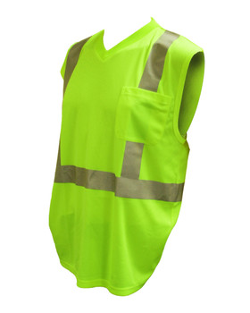 V421-2XL COR-BRITE  CLASS II  LIME BIRDSEYE MESH T-SHIRT  SLEEVELESS  CHEST POCKET  2-INCH SILVER REFLECTIVE TAPE Cordova Safety Products