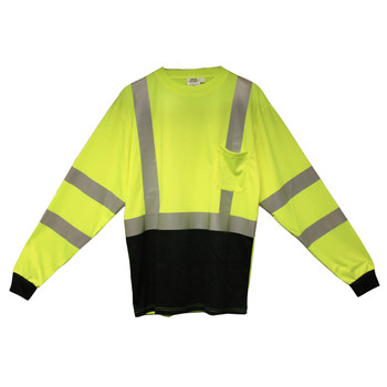 V501-2XL COR-BRITE  CLASS III  LIME BIRDSEYE MESH T-SHIRT  LONG SLEEVES  CHEST POCKET  2-INCH SILVER REFLECTIVE TAPE  BLACK FRONT PANEL Cordova Safety Products