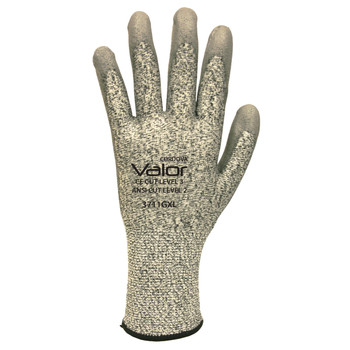 3711GS VALOR  SALT & PEPPER 13-GAUGE HPPE SHELL  GRAY POLYURETHANE PALM COATING  ANSI CUT LEVEL 2 Cordova Safety Products