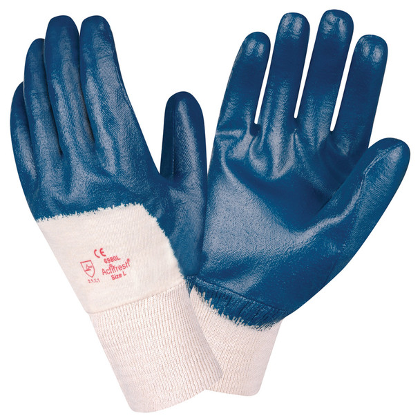 6980S BRAWLER II  PREMIUM DIPPED NITRILE  PALM COATED  INTERLOCK LINED  KNIT WRIST  SANITIZED Cordova Safety Products