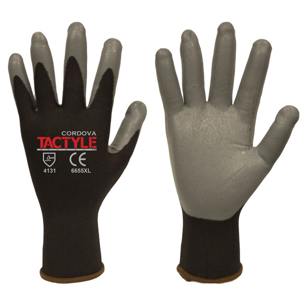 6655S TACTYLE /13-GAUGE  BLACK NYLON SHELL  GRAY FOAM NITRILE PALM COATING Cordova Safety Products