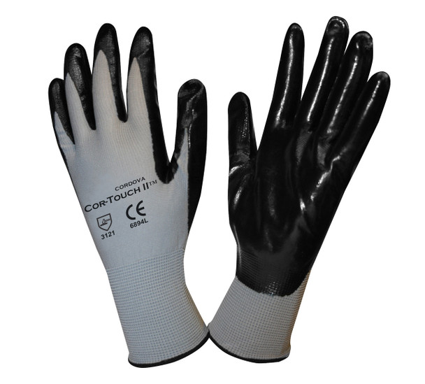 6894M COR-TOUCH II  13-GAUGE  GRAY POLYESTER SHELL  BLACK FLAT NITRILE PALM COATING  Cordova Safety Products