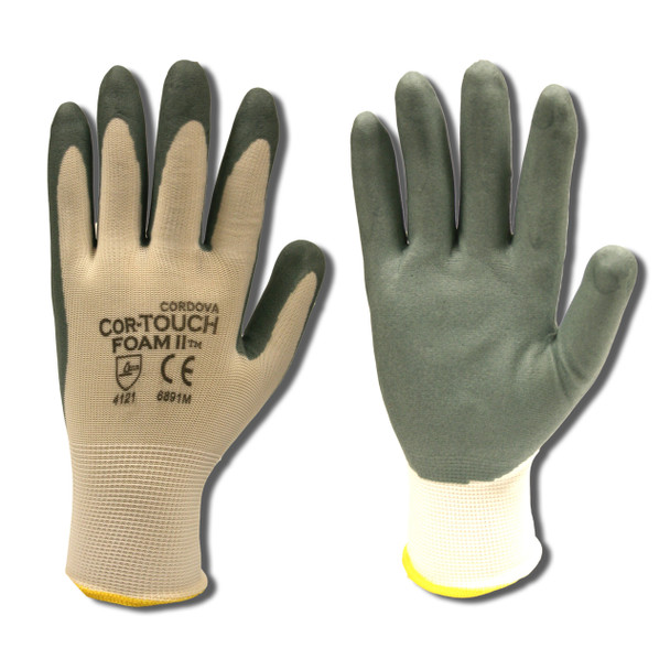 6891XS COR-TOUCH FOAM II  13-GAUGE  WHITE NYLON SHELL  GRAY FOAM NITRILE PALM COATING Cordova Safety Products