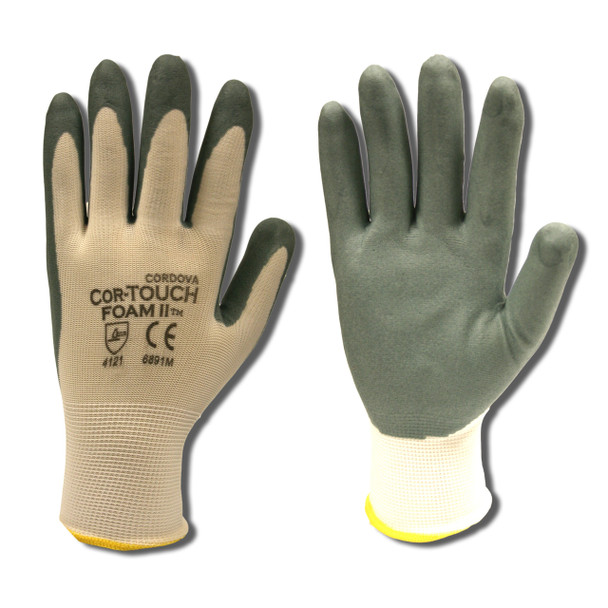 6891L COR-TOUCH FOAM II  13-GAUGE  WHITE NYLON SHELL  GRAY FOAM NITRILE PALM COATING Cordova Safety Products
