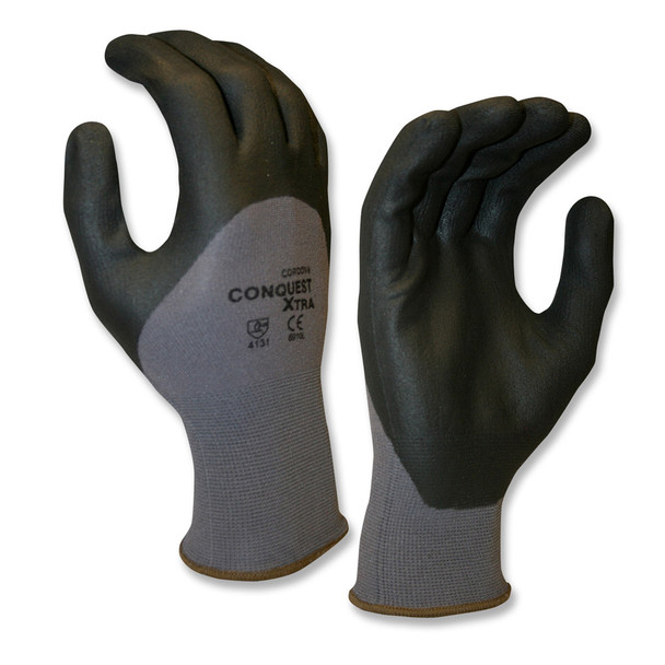 6910S CONQUEST XTRA   PREMIUM  GRAY NYLON/SPANDEX SHELL  BLACK 3/4 FOAM NITRILE/PU COATING Cordova Safety Products