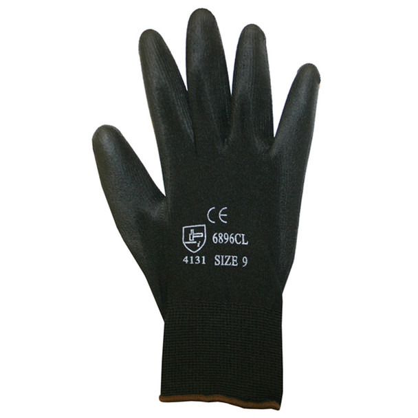 6896CS STANDARD  13-GAUGE  BLACK NYLON SHELL  BLACK POLYURETHANE PALM COATING Cordova Safety Products