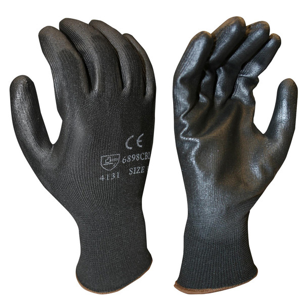 6898CBXS STANDARD  13-GAUGE  BLACK POLYESTER SHELL  BLACK POLYURETHANE PALM COATING Cordova Safety Products