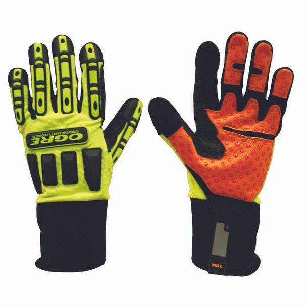 7700L OGRE   LIME GREEN SPANDEX BACK  ORANGE SYNTHETIC LEATHER PALM  TPR PROTECTORS  SILICONE GRIP  NEOPRENE CUFF Cordova Safety Products