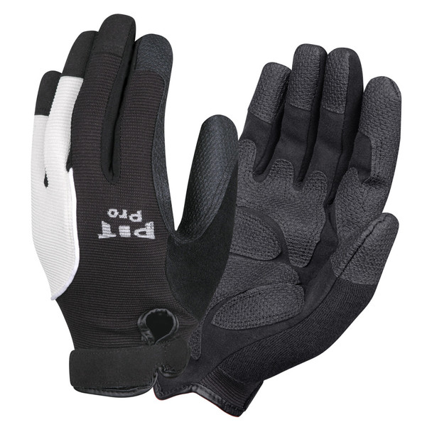 77671 PIT PRO  ACTIVITY GLOVE  BLACK SYNTHETIC LEATHER PALM  BLACK/WHITE SPANDEX BACK  HOOK & LOOP CLOSURE  LARGE Cordova Safety Products