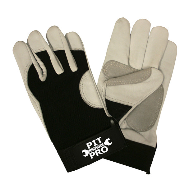 77971 PIT PRO   GOATSKIN DOUBLE PALM  BLACK SPANDEX BACK  KEYSTONE THUMB  HOOK & LOOP CLOSURE  LARGE Cordova Safety Products