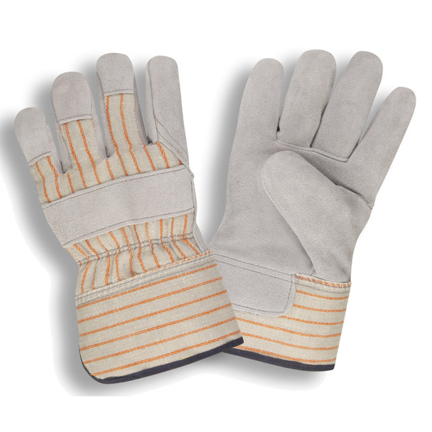 7260L SPLIT LEATHER PALM  STRIPED CANVAS BACK  RUBBERIZED SAFETY CUFF  FOAM AND FLEECE LINED Cordova Safety Products