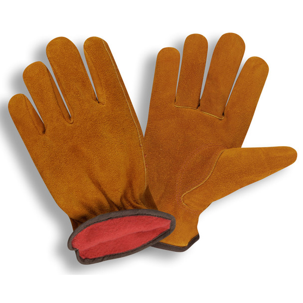 7910S STANDARD SPLIT LEATHER DRIVER  SHIRRED ELASTIC BACK  KEYSTONE THUMB  RUSSET  RED FLEECE LINED Cordova Safety Products