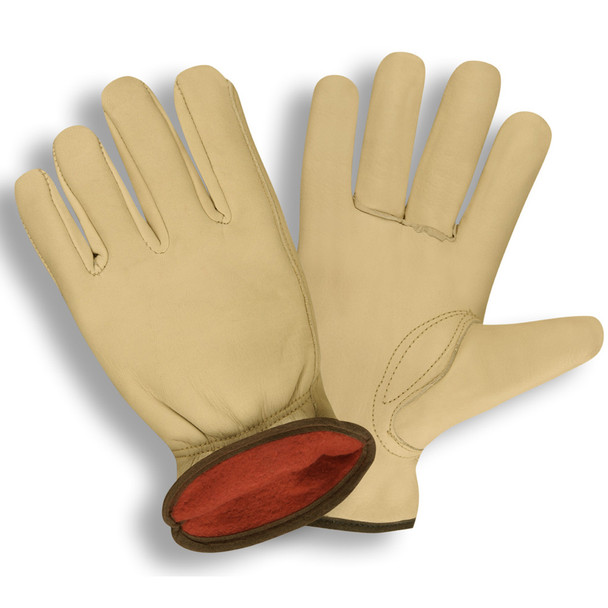 8240S PREMIUM GRAIN COWHIDE DRIVER  RED FLEECE LINED  SHIRRED ELASTIC BACK  KEYSTONE THUMB                                                               Cordova Safety Products