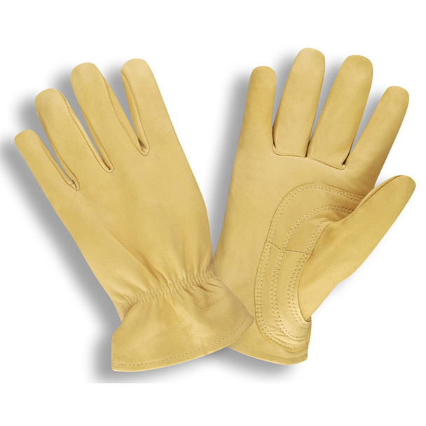 8570L SELECT GRAIN GOATSKIN DRIVER  GOLD COLOR  FANCY THUMB PATCH  DOUBLE STITCHED PALM  SHIRRED ELASTIC BACK  KEYSTONE THUMB Cordova Safety Products