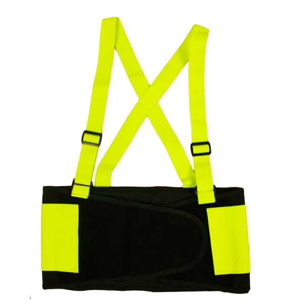 SB100XL HI-VIS LIME BACK SUPPORT BELT WITH ATTACHED SUSPENDERS  LIME QUICK ADJUST ELASTIC OUTER PANELS Cordova Safety Products