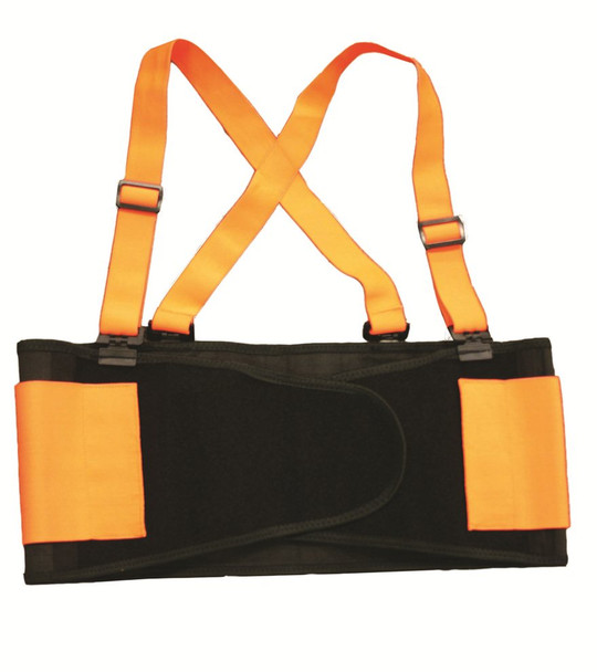 SB2002XL HI-VIS ORANGE BACK SUPPORT BELT WITH ATTACHED SUSPENDERS  ORANGE QUICK ADJUST ELASTIC OUTER PANELS Cordova Safety Products