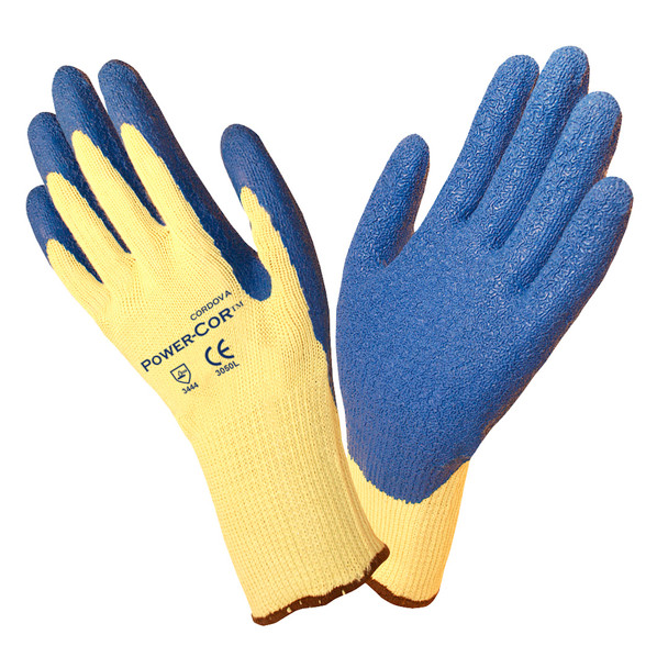 3050M POWER-COR  10-GAUGE 100% KEVLAR SHELL  BLUE LATEX PALM COATING  ANSI CUT LEVEL 3 Cordova Safety Products