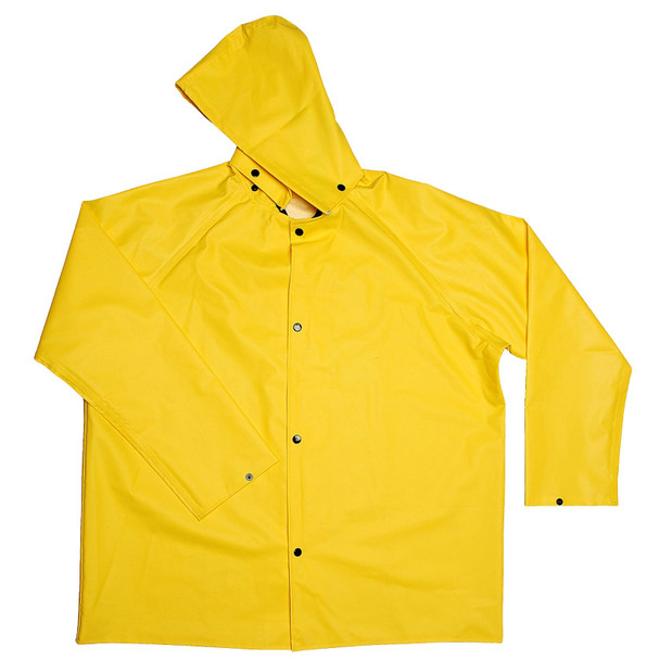 R8022FRJ5XL DEFIANCE FR  .28 MM PVC/NYLON/PVC  YELLOW 2-PIECE RAIN JACKET  LIMITED FLAME RESISTANT  STORM FLY FRONT WITH SNAP BUTTONS  DETACHABLE HOOD Cordova Safety Products