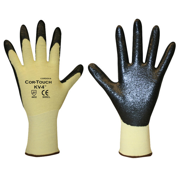 3055CXS COR-TOUCH KV4  13-GAUGE  ARAMID/LYCRA SHELL  BLACK TEXTURED NITRILE PALM COATING  ANSI CUT LEVEL 2 Cordova Safety Products