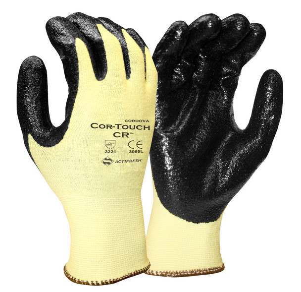 3055XS COR-TOUCH CR  15-GAUGE  KEVLAR/LYCRA SHELL  BLACK TEXTURED NITRILE PALM COATING  ANSI CUT LEVEL 2 Cordova Safety Products