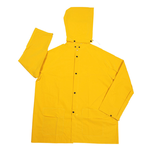 RJ352Y2XL STORMFRONT  .35 MM PVC/POLYESTER  YELLOW 2-PIECE RAIN JACKET  CORDUROY COLLAR  STORM FLY FRONT WITH ZIPPER/SNAP BUTTONS  DETACHABLE HOOD Cordova Safety Products