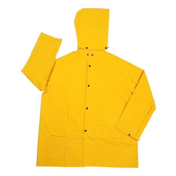 RJH35YS STORMFRONT  .35 MM PVC/POLYESTER  YELLOW 1-PIECE JACKET  CORDUROY COLLAR  STORM FLY FRONT WITH SNAP BUTTONS  ATTACHED HOOD Cordova Safety Products