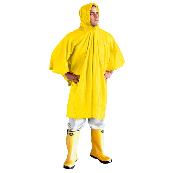 RP10B VALUE-LINE  .10 MM SINGLE-PLY PVC PONCHO  ATTACHED HOOD & DRAWSTRING  BLUE  SIZE 52"X 80" Cordova Safety Products