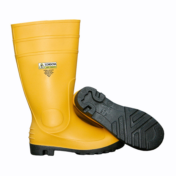 PB3307 YELLOW PVC/NITRILE BOOT WITH BLACK PVC/NITRILE SOLE  EVA INSOLE  STEEL TOE & MIDSOLE  COTTON LINED  16-INCH LENGTH  OVER-THE-SOCK STYLE  SIZE 7 Cordova Safety Products