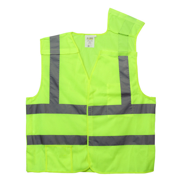 VB231P3XL CLASS II  5-POINT BREAKAWAY VEST  LIME MESH  ONE OUTSIDE POCKET  ONE INSIDE POCKET WITH HOOK & LOOP CLOSURE  2-INCH SILVER REFLECTIVE TAPE Cordova Safety Products