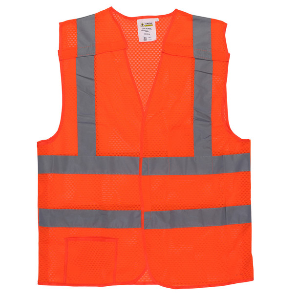 VB230PM CLASS II  5-POINT BREAKAWAY VEST  ORANGE MESH  ONE OUTSIDE POCKET  ONE INSIDE POCKET WITH HOOK & LOOP CLOSURE  2-INCH SILVER REFLECTIVE TAPE Cordova Safety Products