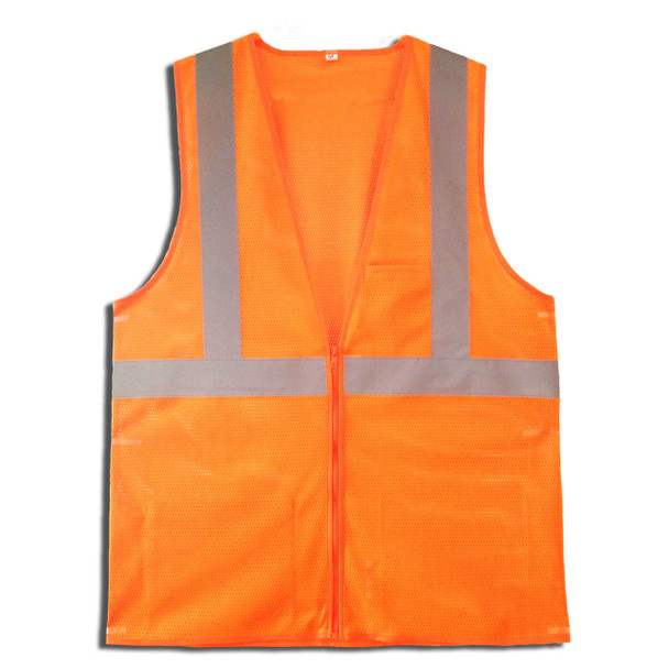 VZ260PM CLASS II  ORANGE MESH VEST  ZIPPER CLOSURE  2-INCH SILVER REFLECTIVE TAPE  CHEST POCKET  LOWER INSIDE POCKET Cordova Safety Products