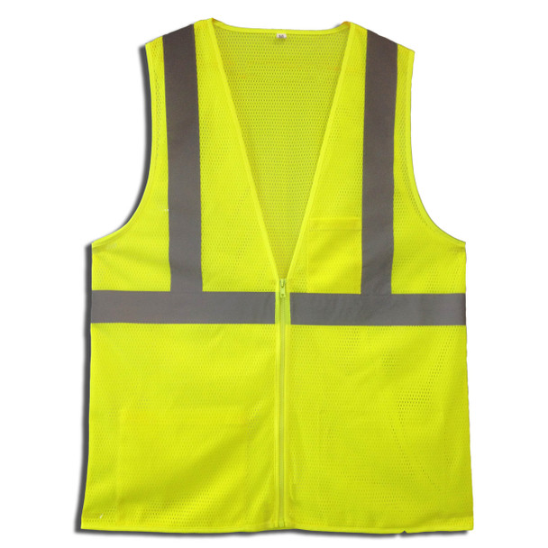 VZ261PXL CLASS II  LIME MESH VEST  ZIPPER CLOSURE  2-INCH SILVER REFLECTIVE TAPE  CHEST POCKET  LOWER INSIDE POCKET Cordova Safety Products