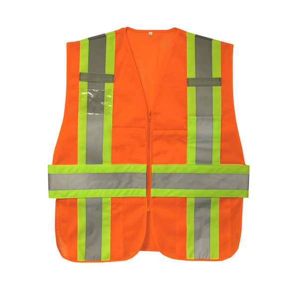 VS290P2XL/5XL CLASS II  ORANGE MESH EXPANDABLE VEST  TWO-TONE CONTRASTING TRIM/REFLECTIVE STRIPES  MULTIPLE POCKETS  DUAL MIC TABS  BADGE HOLDER Cordova Safety Products