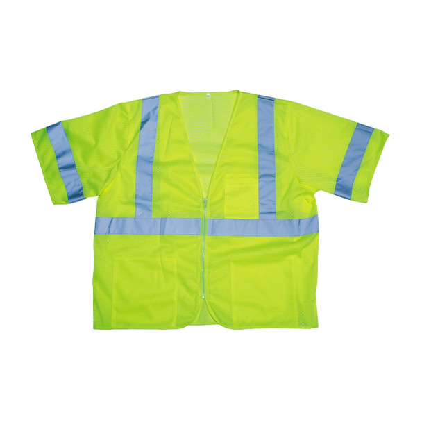 V3001M COR-BRITE  CLASS III  LIME MESH VEST  ZIPPER CLOSURE  2-INCH SILVER REFLECTIVE TAPE  POCKETS/TWO INSIDE LOWER  ONE OUTSIDE LOWER  CHEST WITH 4-DIVISION PEN POCKET Cordova Safety Products