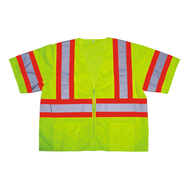 V3201M COR-BRITE  CLASS III  LIME MESH VEST  ZIPPER CLOSURE  TWO-TONE CONTRASTING TRIM/REFLECTIVE TAPE  POCKETS/TWO INSIDE LOWER  TWO OUTSIDE CHEST  TWO OUTSIDE LOWER Cordova Safety Products