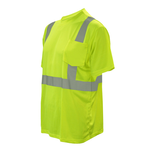 V411L COR-BRITE  CLASS II  LIME BIRDSEYE MESH T-SHIRT  SHORT SLEEVES  CHEST POCKET  2-INCH SILVER REFLECTIVE TAPE Cordova Safety Products